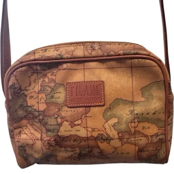 Alviero Martini Tan Map Print Shoulder Bag - Picture 3 of 12